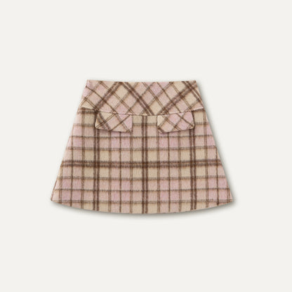 Pink &amp; Brown Plaid A-line Wool Skirt