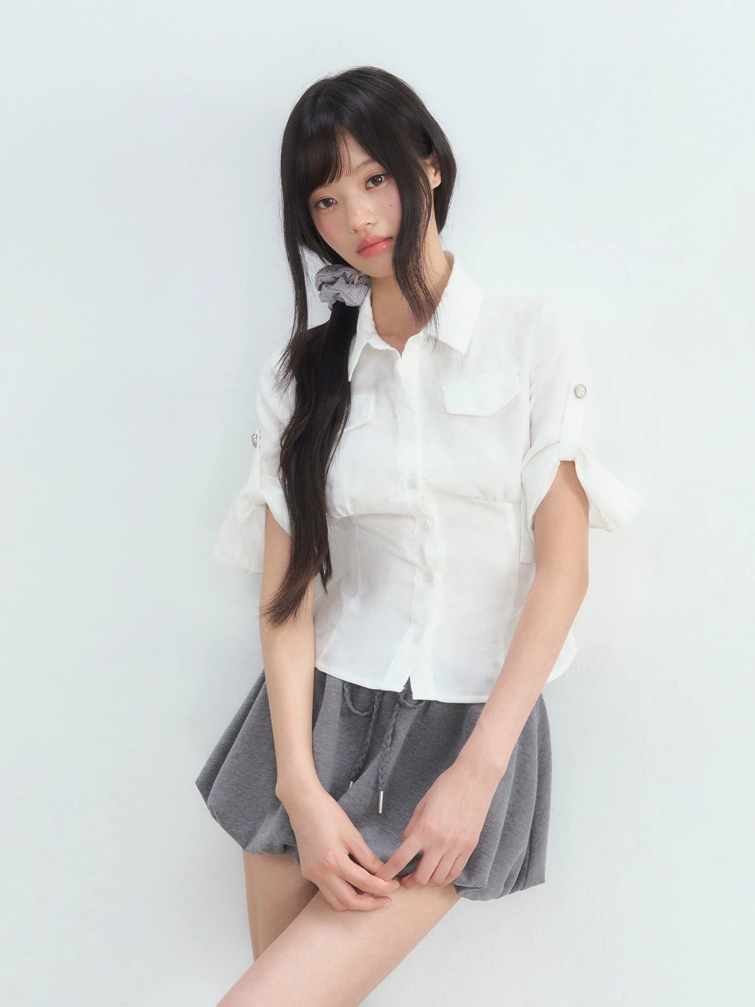 White Pocket Crop Shirt