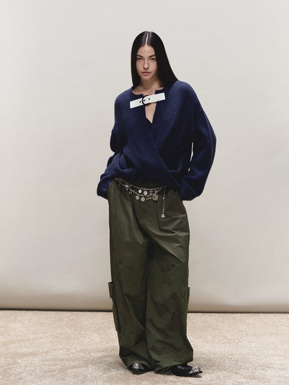 Quilted-Detail Utility Parachute Pants