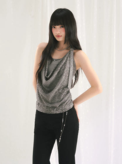 Gray Leopard Halter Top