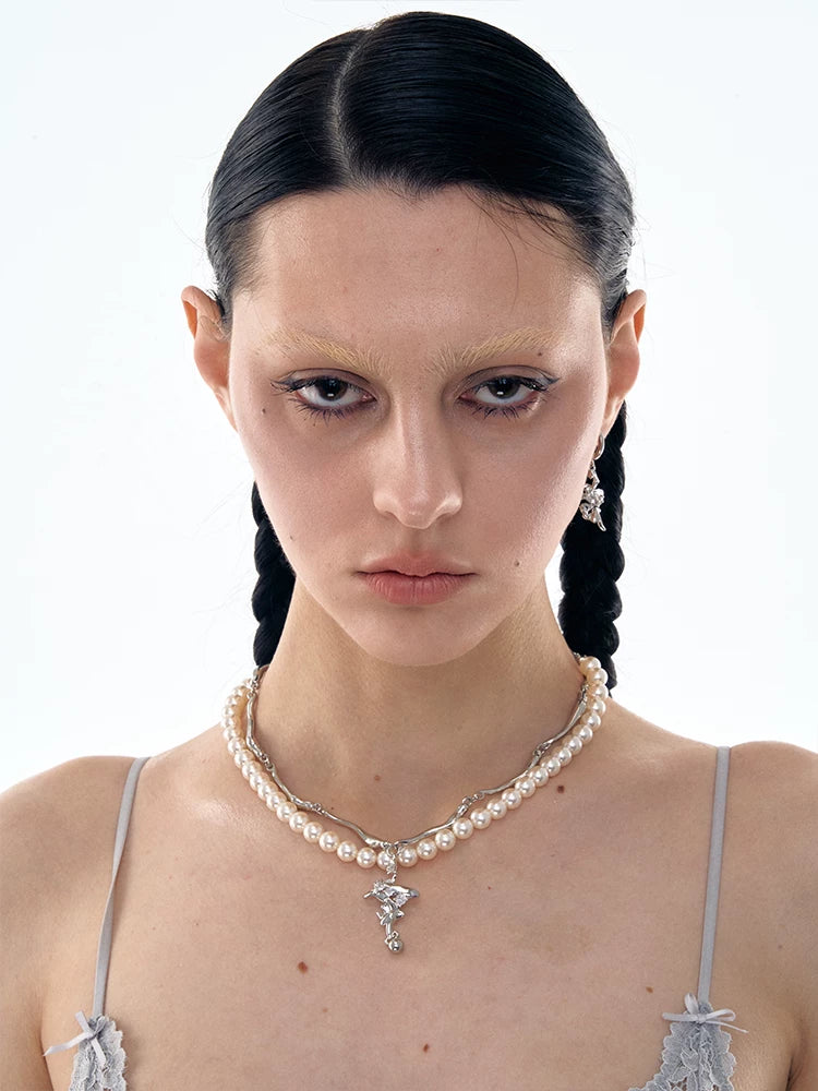 Geometric Cross Pearl Necklace