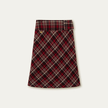 Plaid Pleat Floral Midi Skirt