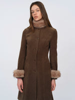 Detachable-Collar Wool-Blend Long Coat
