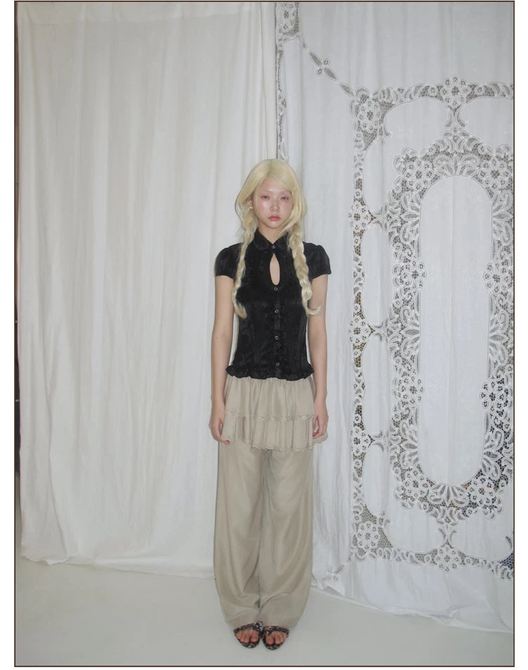 Layered Ruffle Wide-Leg Pants