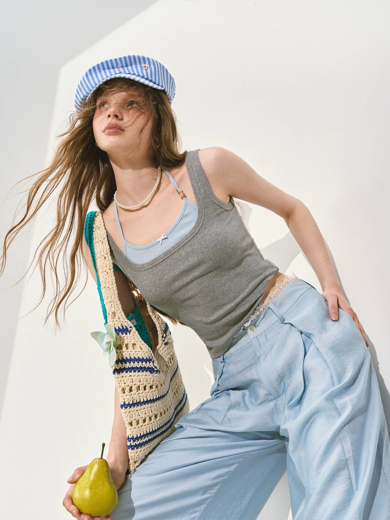 Patchwork Faux-two-piece Halter-neck Vest