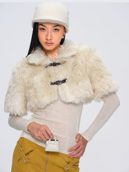 Eco-Fur Capelet Toggle Cropped Jacket