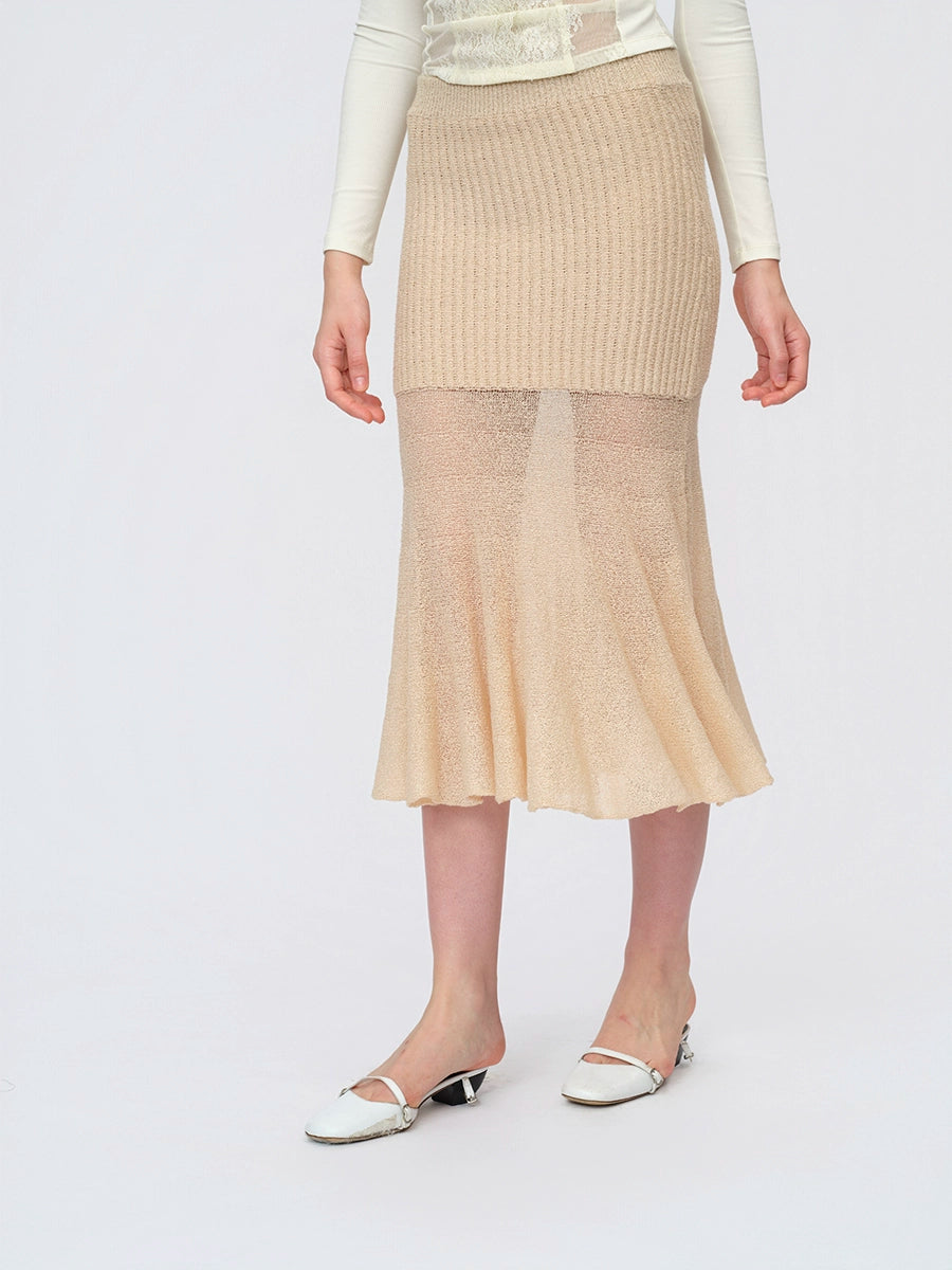 Beige Wool-Knit Mermaid Skirt