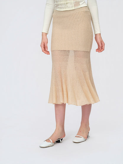 Beige Wool-Knit Mermaid Skirt