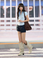 Blue Plaid Crop Shirt
