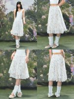French Floral Chiffon Midi Skirt