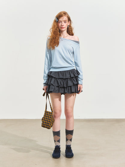 Contrast Asymmetrical Layered Sweater