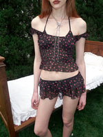 Black Floral U-Neck Bikini Set