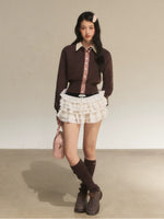 Brown Faux Layered Waist-Fitted Cropped Top