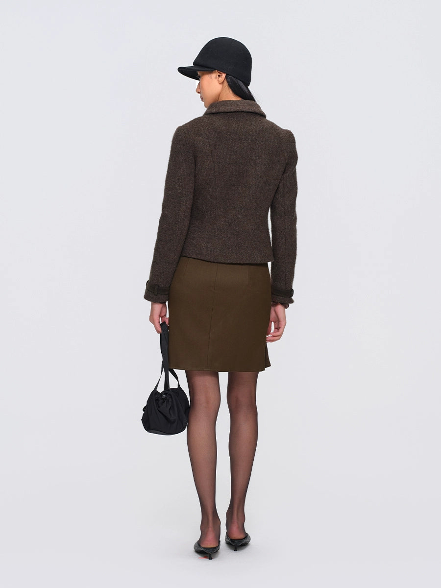 Metal-Button Wool-Blend Structured Short Jacket