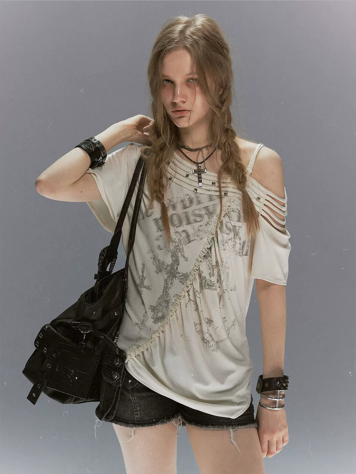 Studded Cross Print Tee