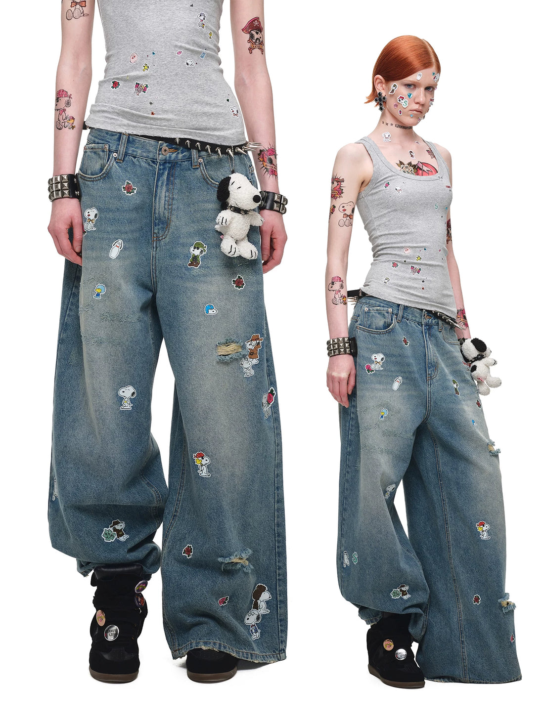 Sticker Print Wide Jeans