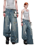 Sticker Print Wide Jeans