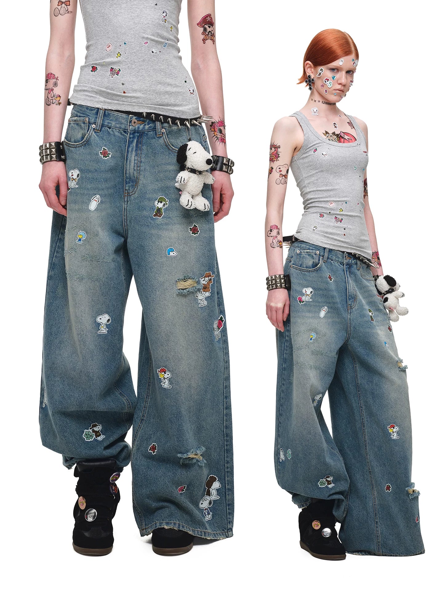Sticker Print Wide Jeans