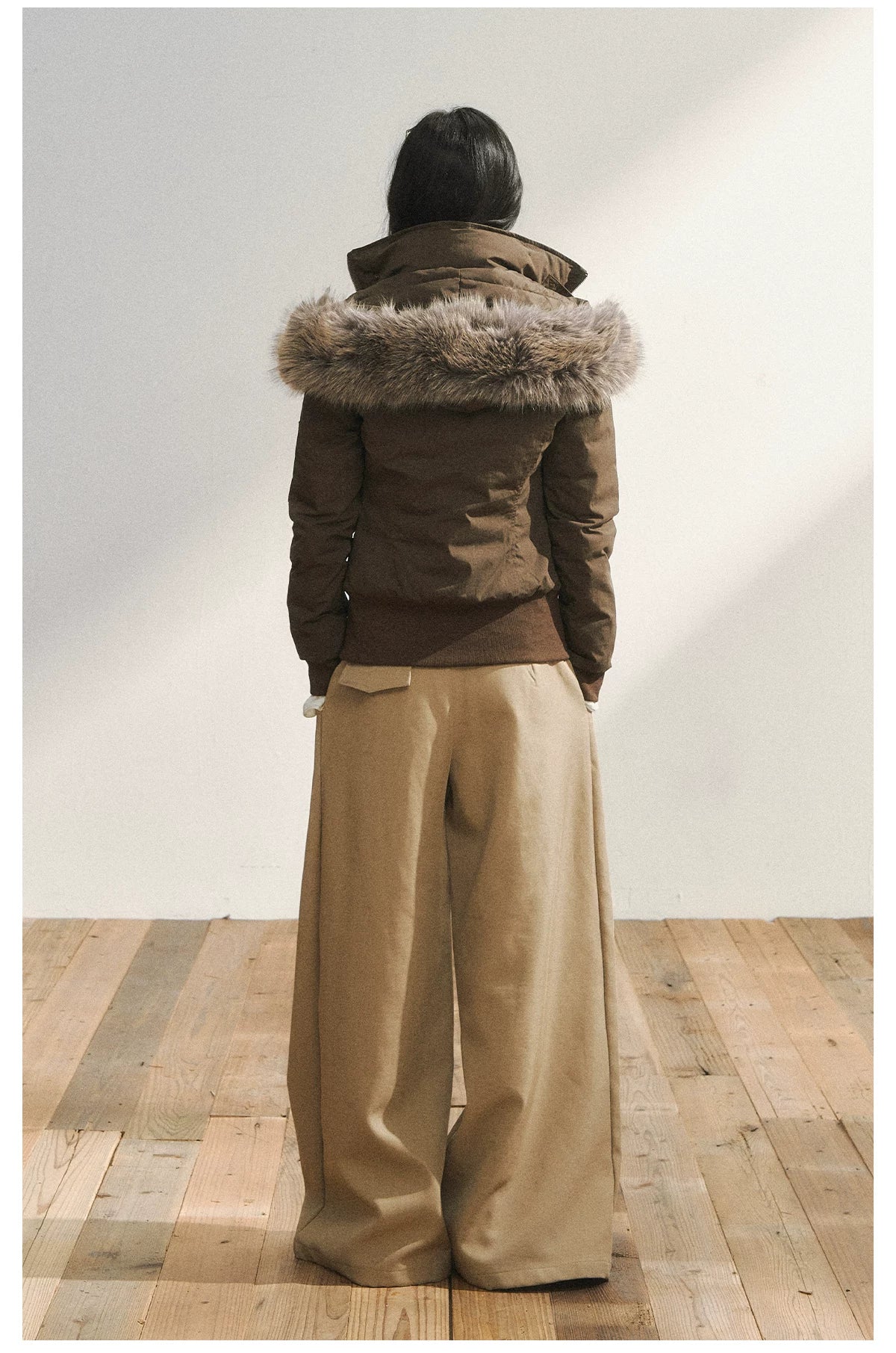 Brown Faux Fur Hooded Toggle Coat
