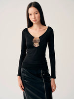 Two-Tone Buckle Knit Top
