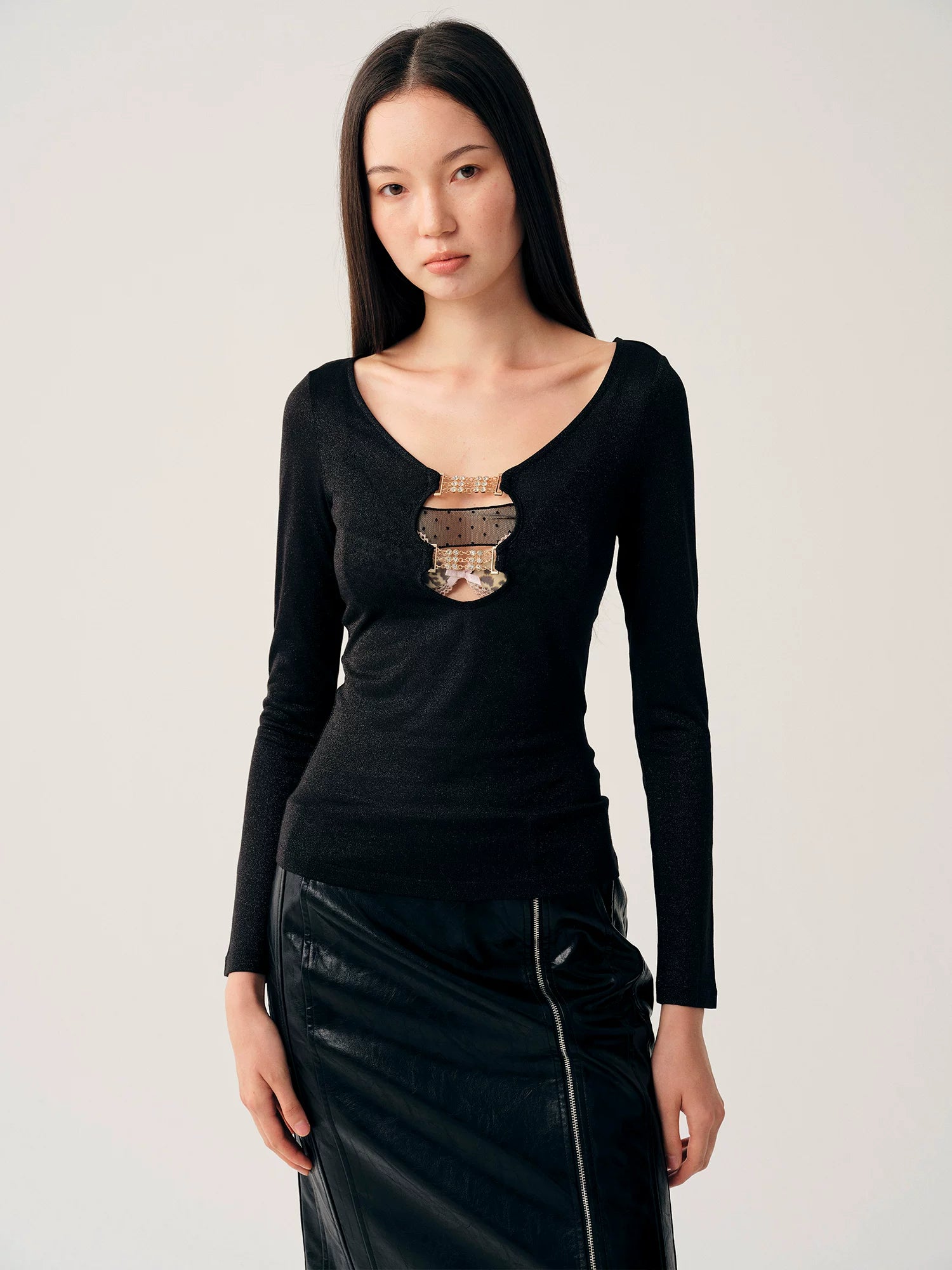 Two-Tone Buckle Knit Top