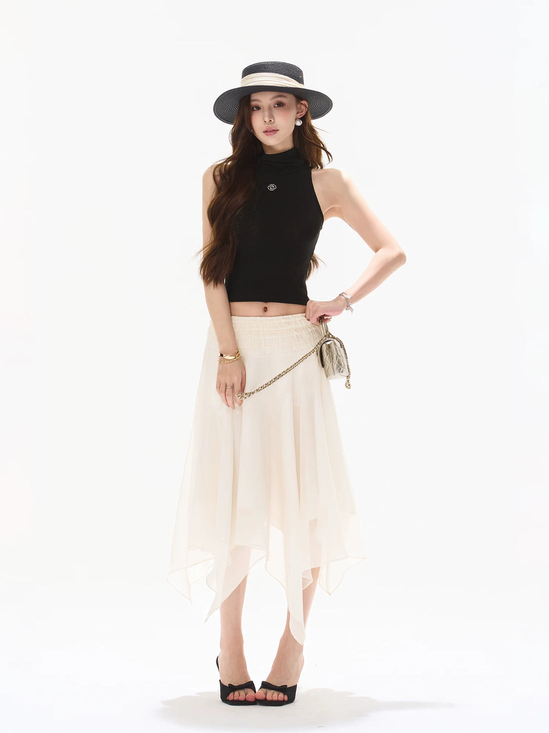 Asymmetrical Chiffon Midi Skirt