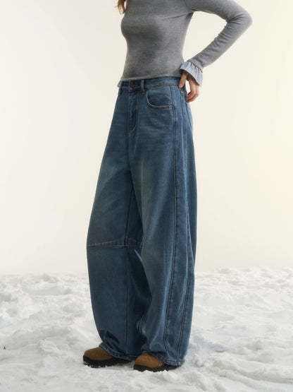 Fleece-Lined Curved-Leg Jeans