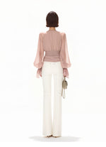 Pink Ruffle V-Neck Blouse
