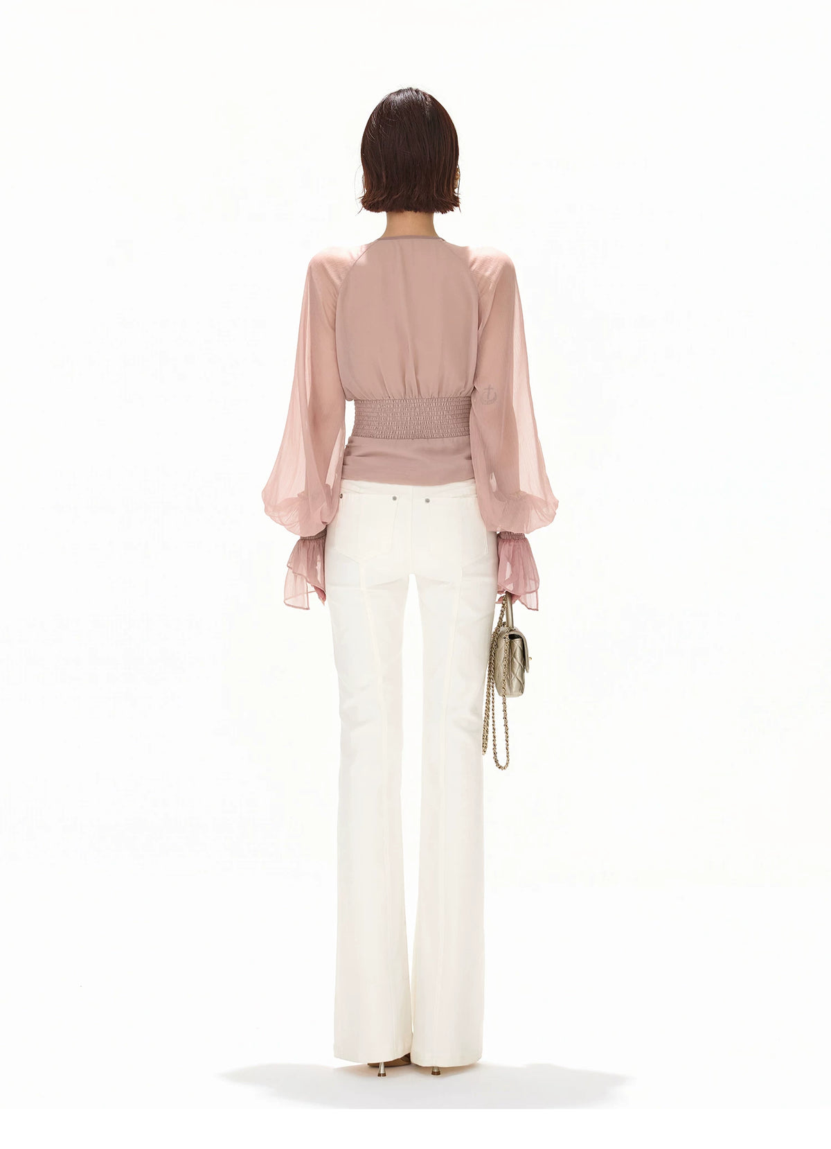 Pink Ruffle V-Neck Blouse