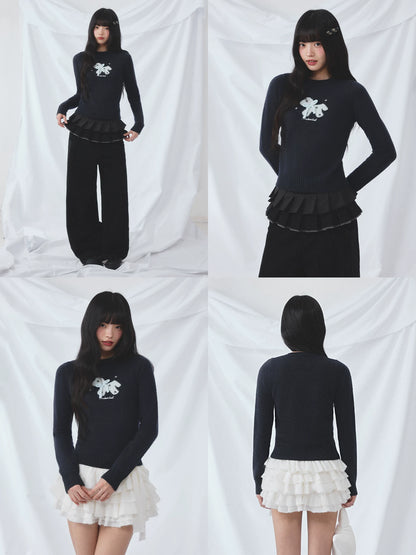 Navy Blue Butterfly Knit Top
