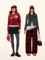Bow Jacquard Crewneck Knit Cardigan