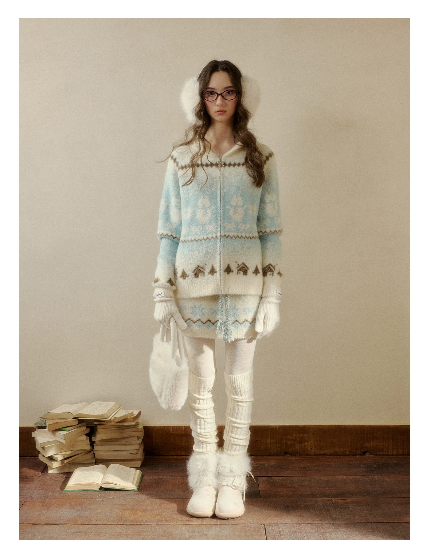 "Snowfall Minka" Fair Isle Mink Knit Sweater &amp; Skirt Set