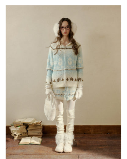 "Snowfall Minka" Fair Isle Mink Knit Sweater &amp; Skirt Set