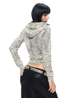 Leopard Print Cropped Zip Hoodie