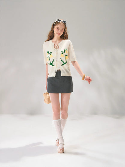Floral Tie Knit Cardigan