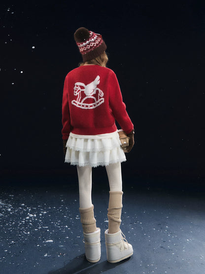 Red Pony Print Crewneck Cardigan