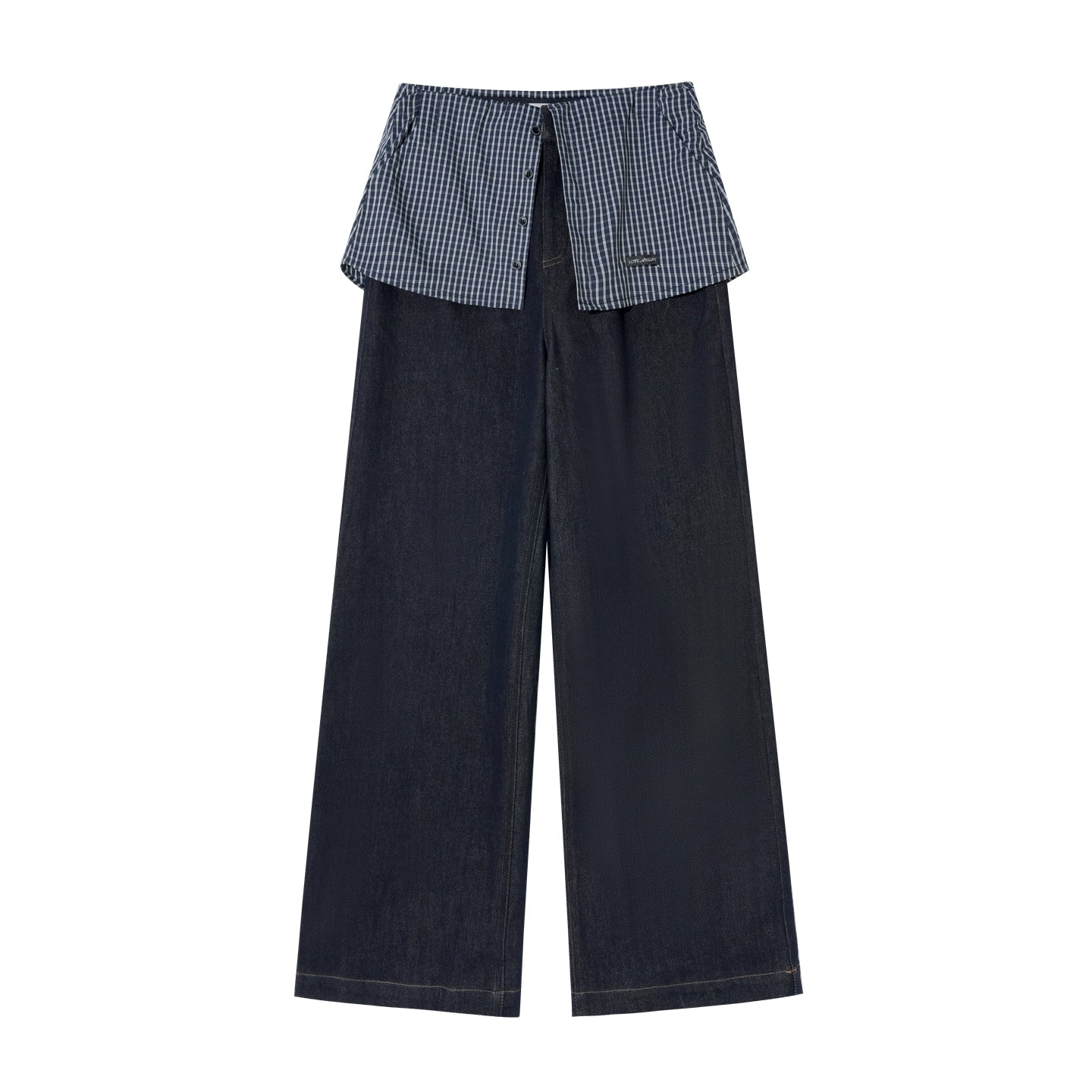 Plaid Patchwork Faux Two-Piece Straight-Leg Jeans