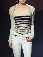 Striped Contrast Hand-Sewn Button Tube Top & Shrug Set
