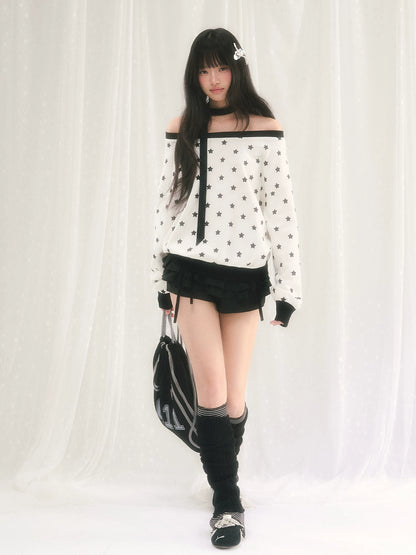Star Print Off-Shoulder Sweatshirt