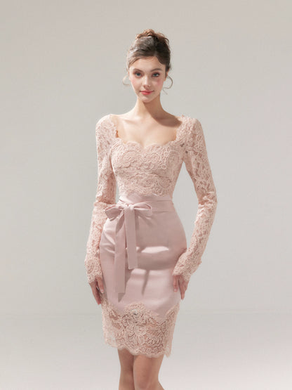 Satin Lace Bodycon Dress