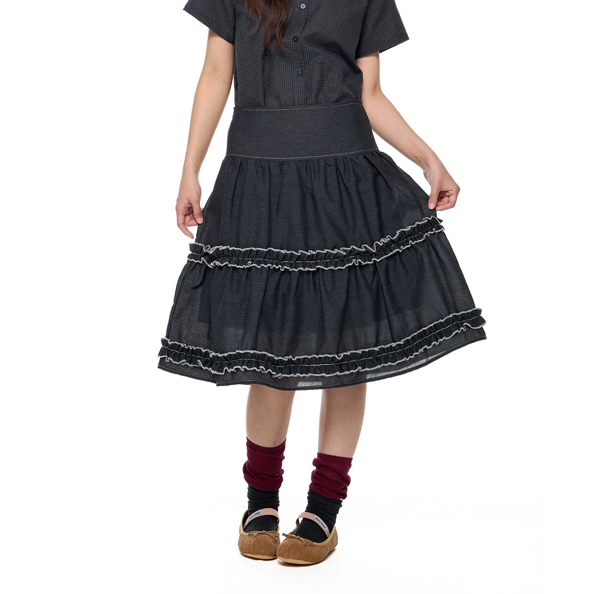 Ruffle Layered Midi Skirt