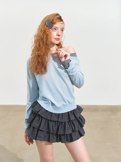Contrast Asymmetrical Layered Sweater