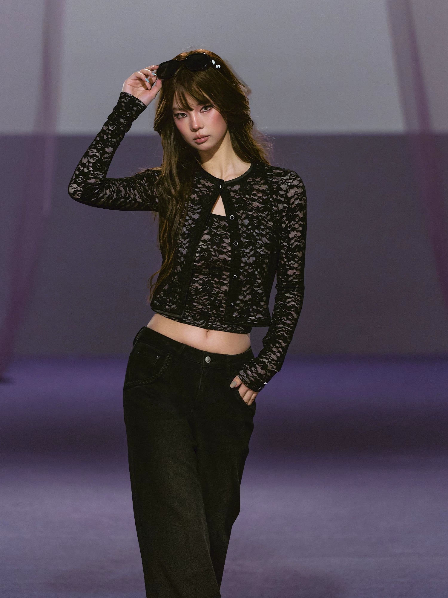 Lace Satin Cardigan Set
