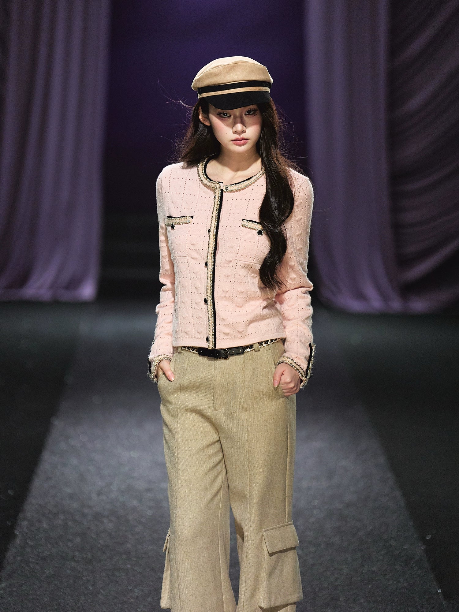 Pink Plaid Openwork Cardigan