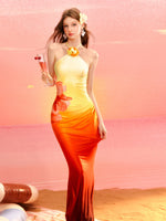 Gradient Color Block Printed Dress