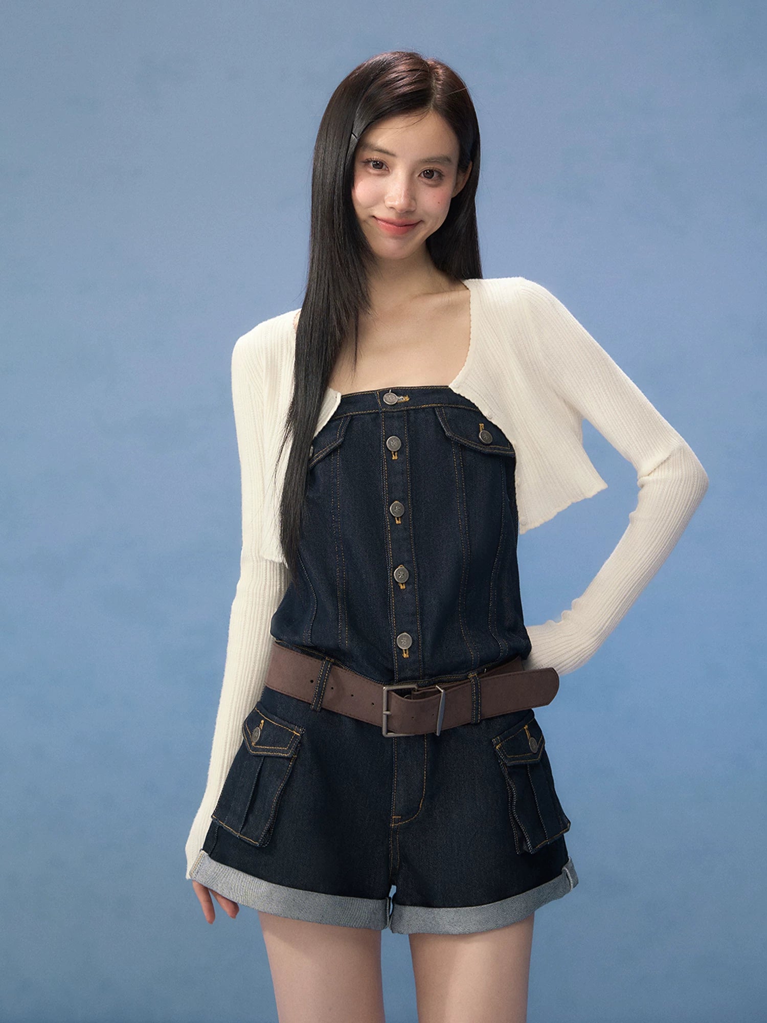 Vintage Denim Strapless Jumpsuit