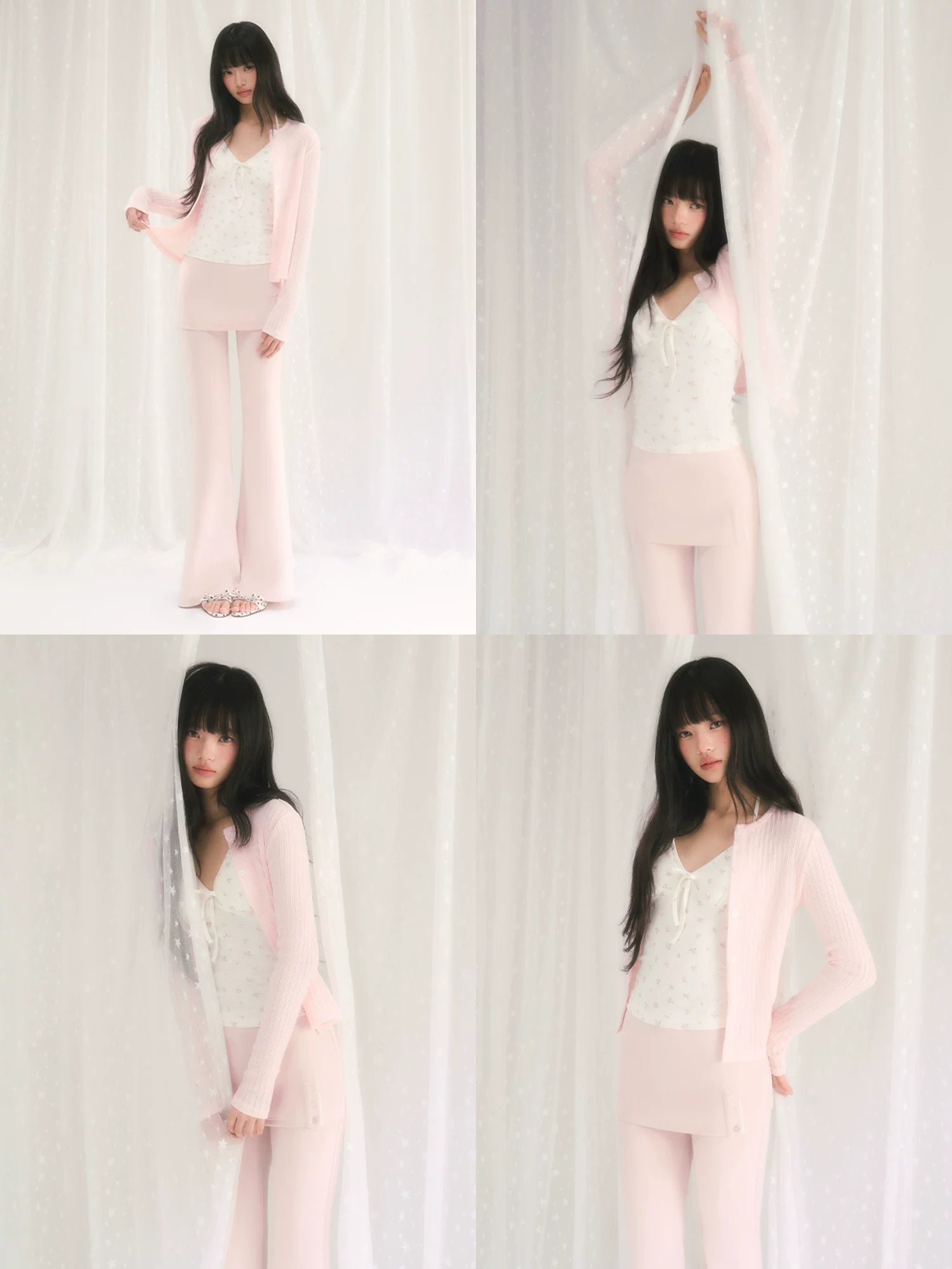 Openwork Jacquard Knit Cardigan &amp; Camisole Set