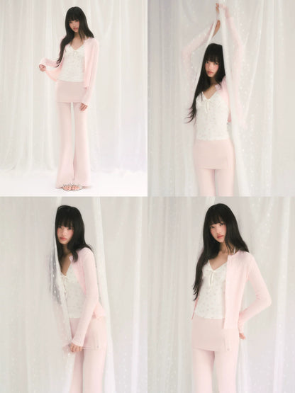 Openwork Jacquard Knit Cardigan &amp; Camisole Set
