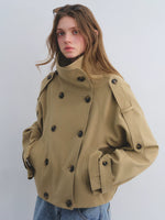 Khaki Double-Breasted Short Coat