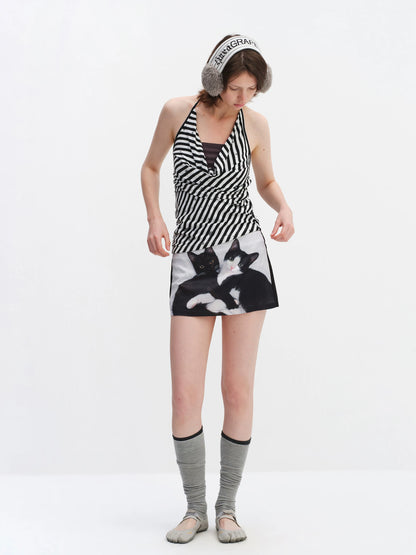 Fake Two-Piece Star Stripe Halter Top